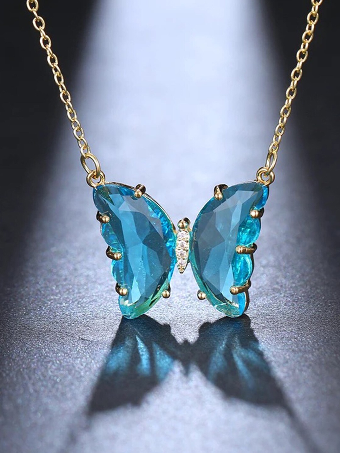 

Vembley Gold-Toned & Blue Gold-Plated Enamelled Necklace