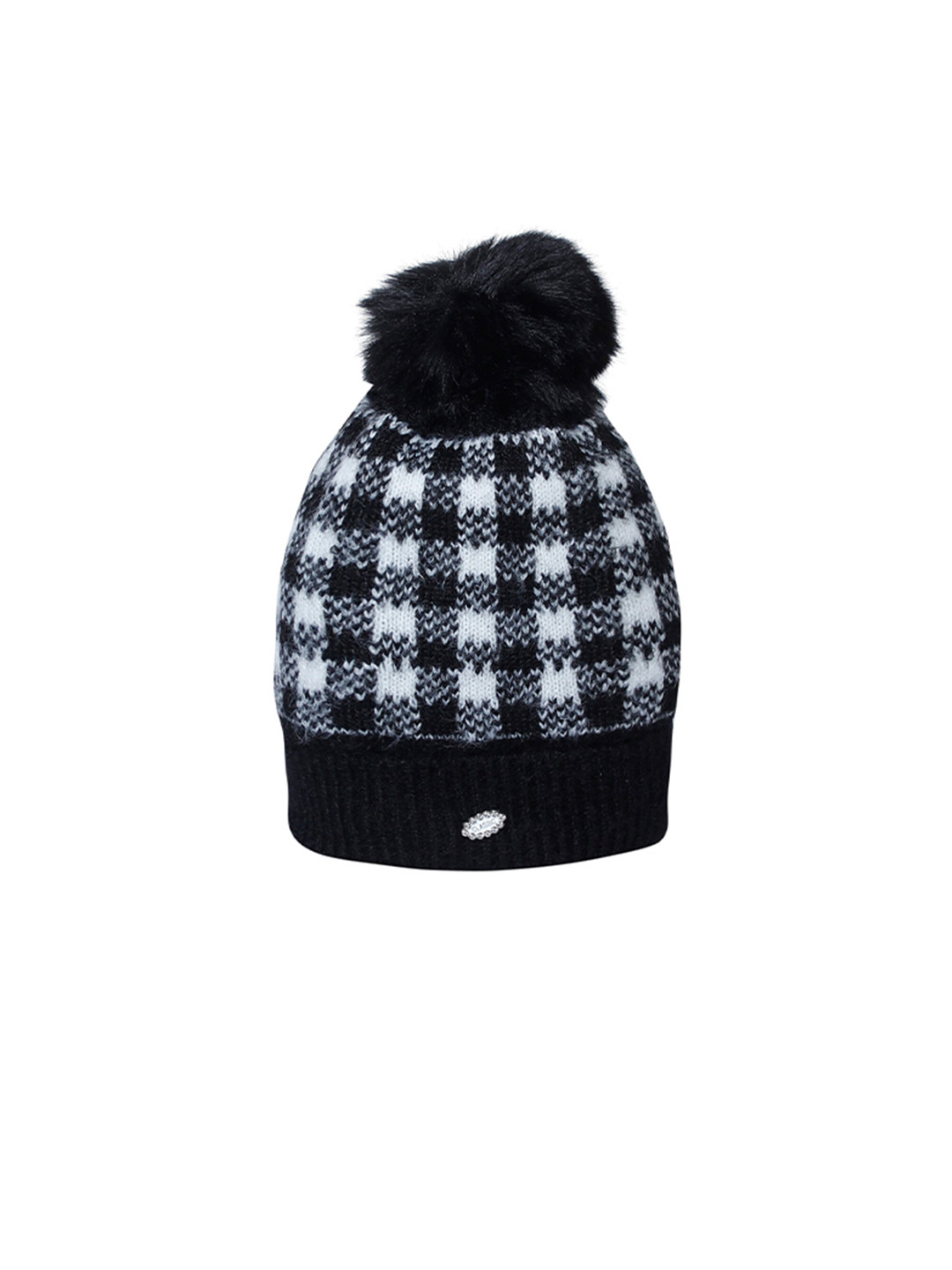 

LOOM LEGACY Women Black & White Checked Acrylic Beanie