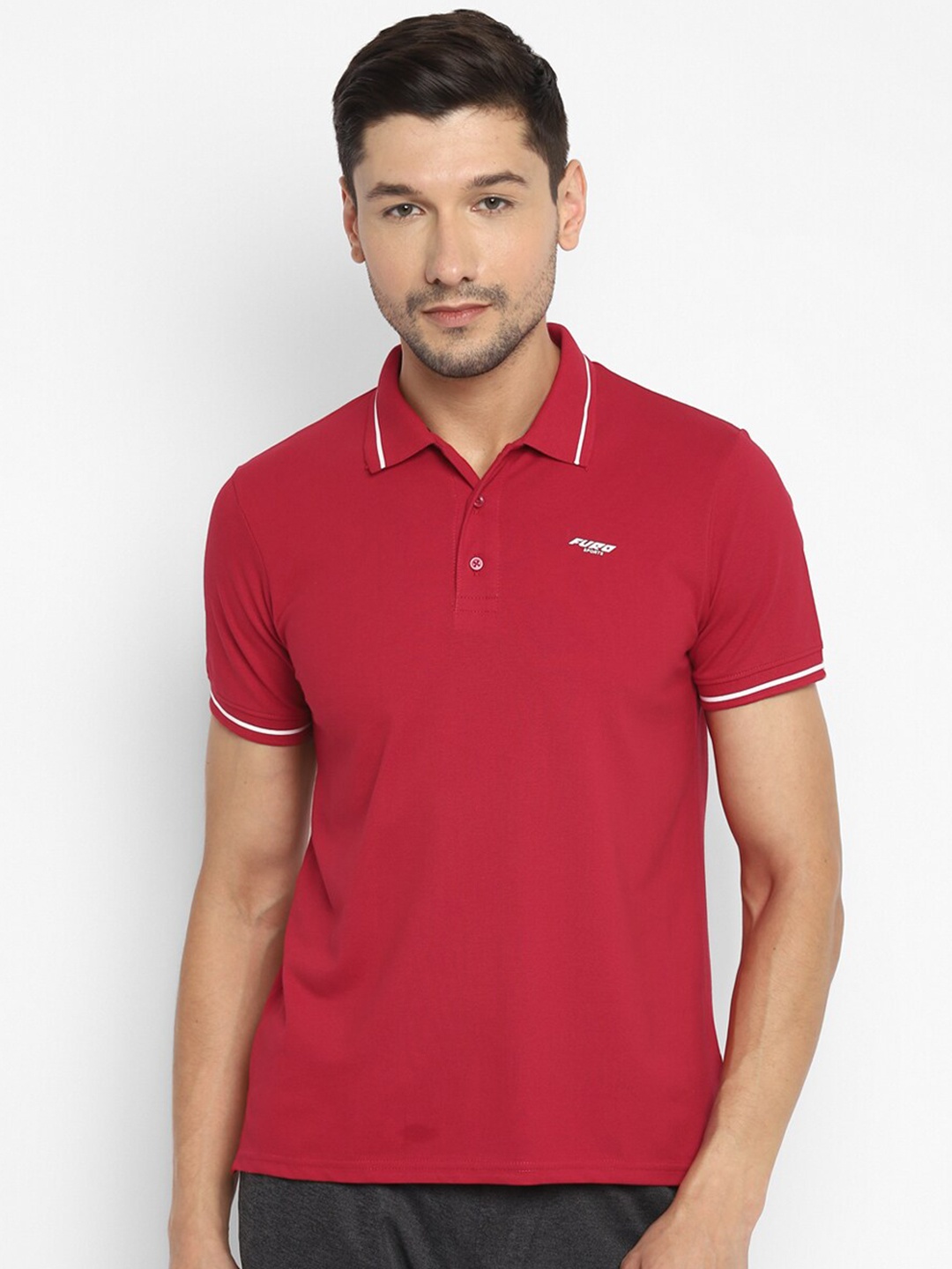 

FURO by Red Chief Men Red Polo Collar Applique T-shirt