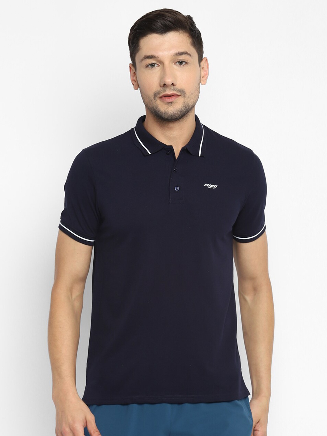 

FURO by Red Chief Men Navy Blue Polo Collar T-shirt