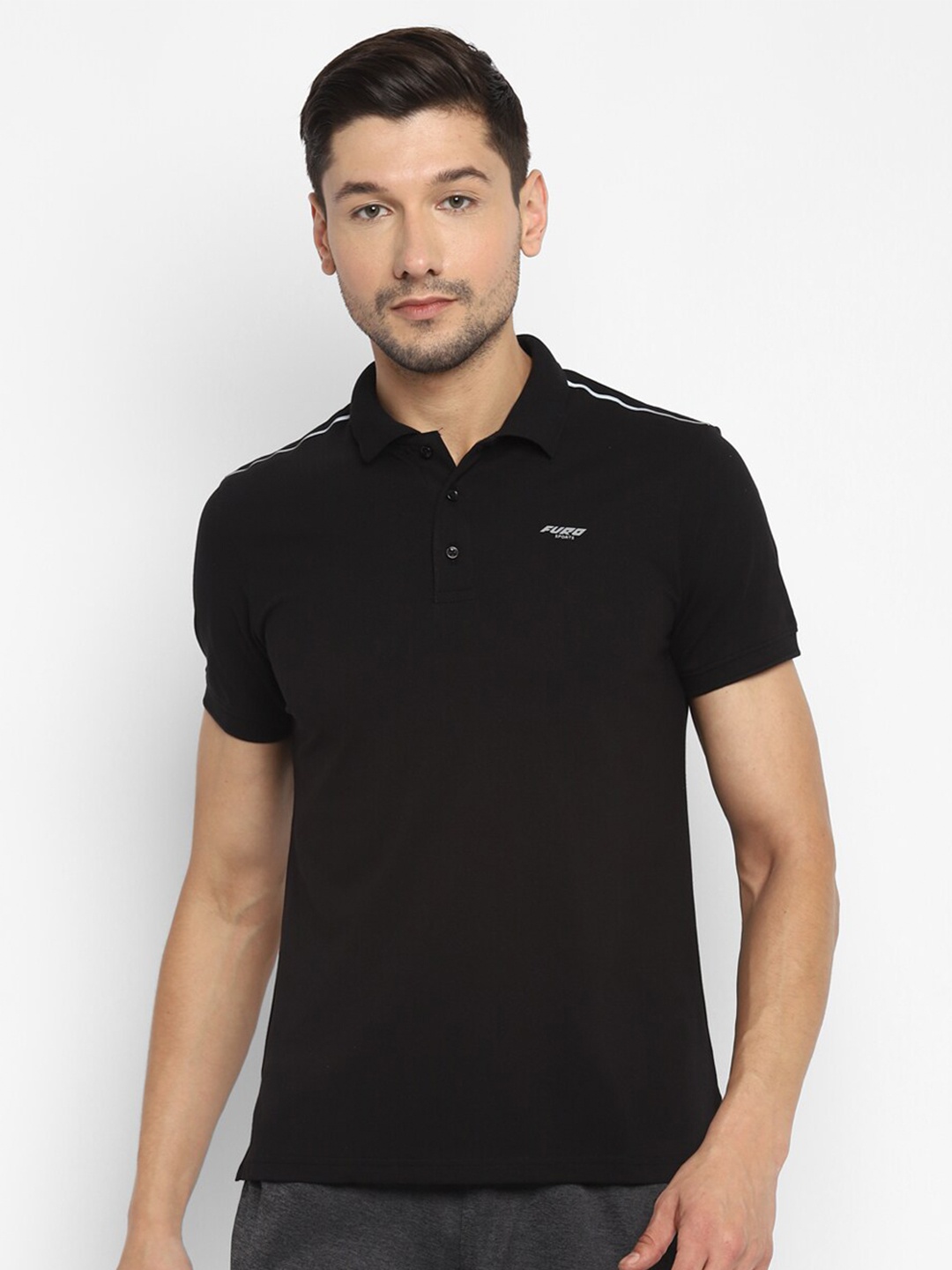 

FURO by Red Chief Men Black Polo Collar Cotton T-shirt