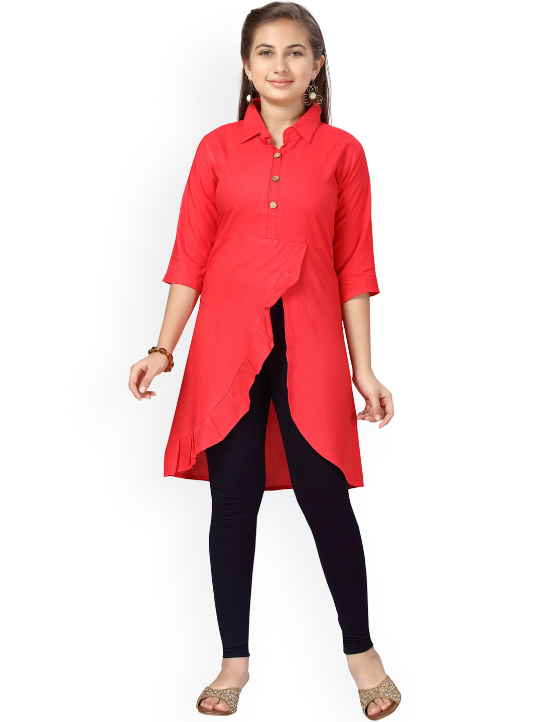 

Aarika Girls Red Pure Cotton Kurti with Trousers