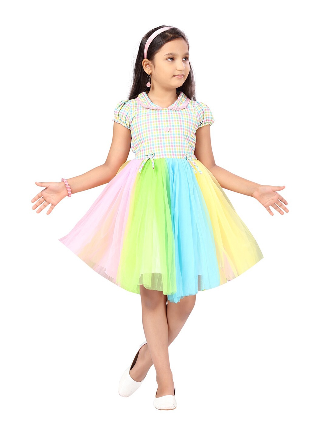 

Aarika Girls White & Yellow Fit & Flare Dress