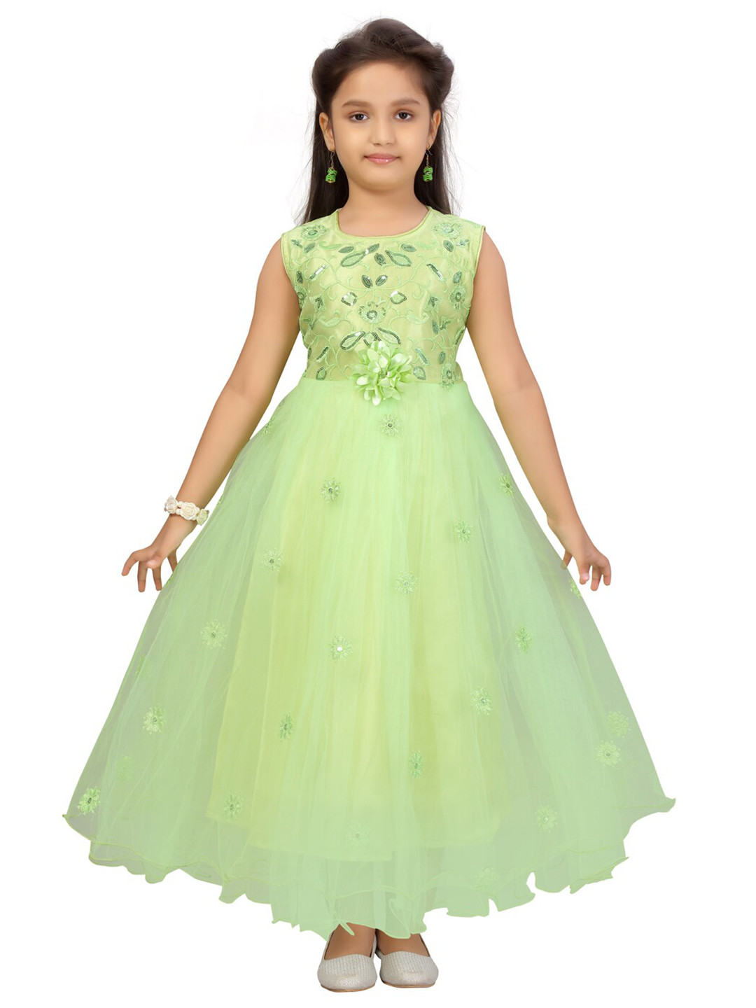 

Aarika Green Embellished Net Maxi Dress