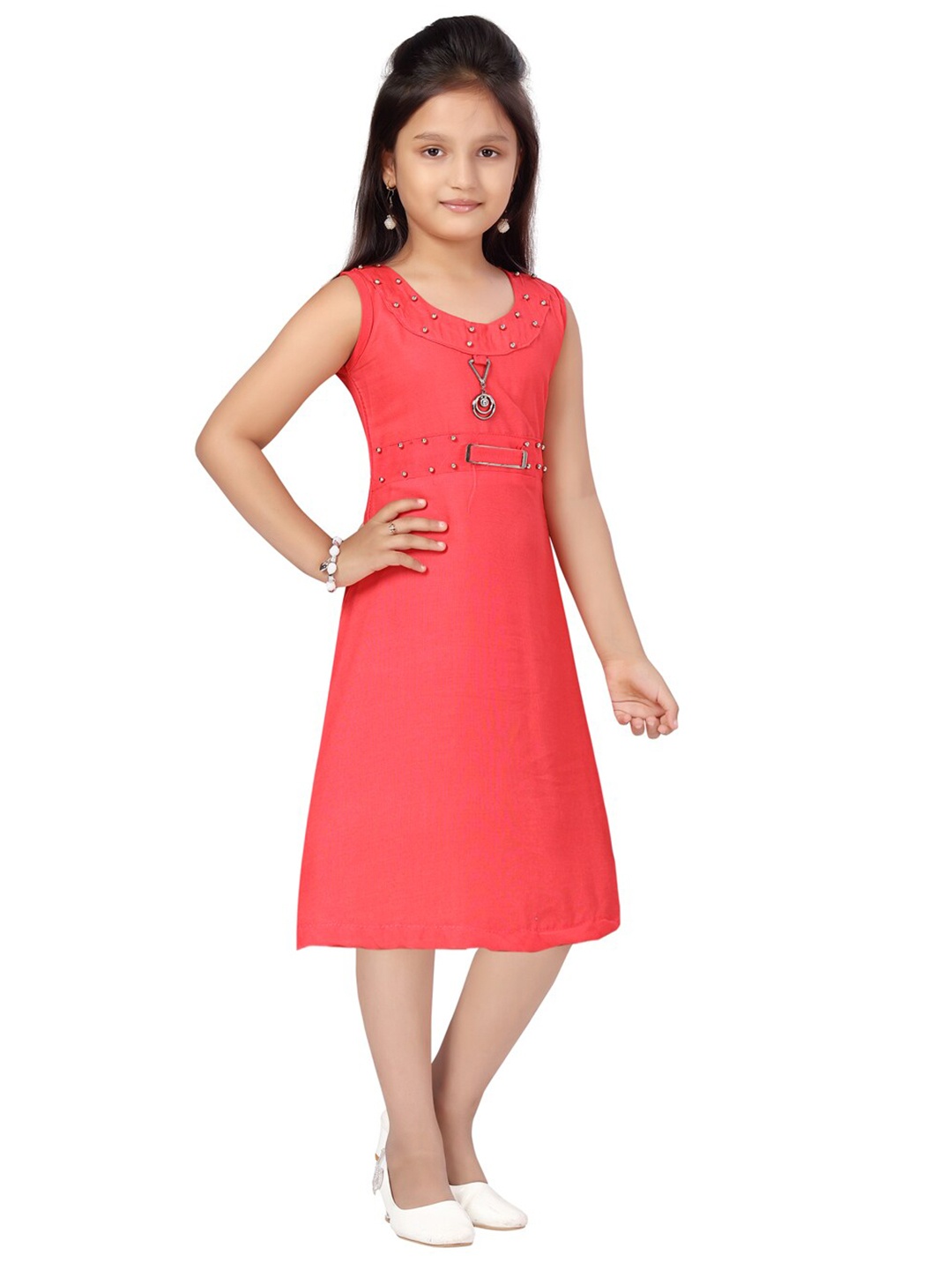 

Aarika Red Embellished Cotton A-Line Dress