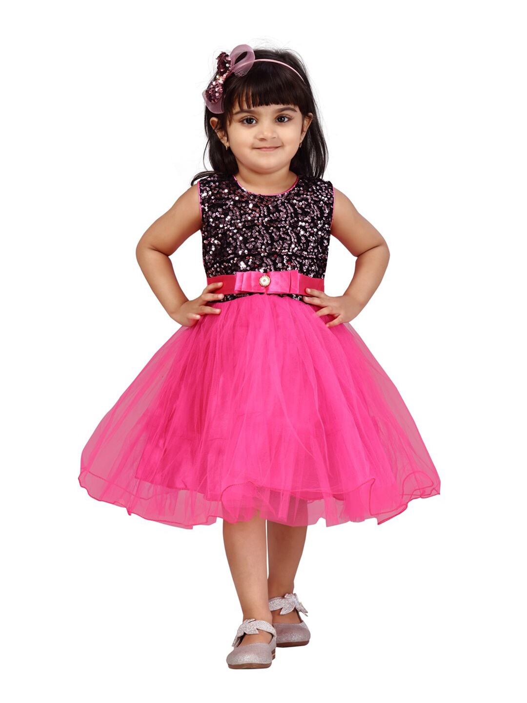

Aarika Fuchsia & Black Embellished Net Dress
