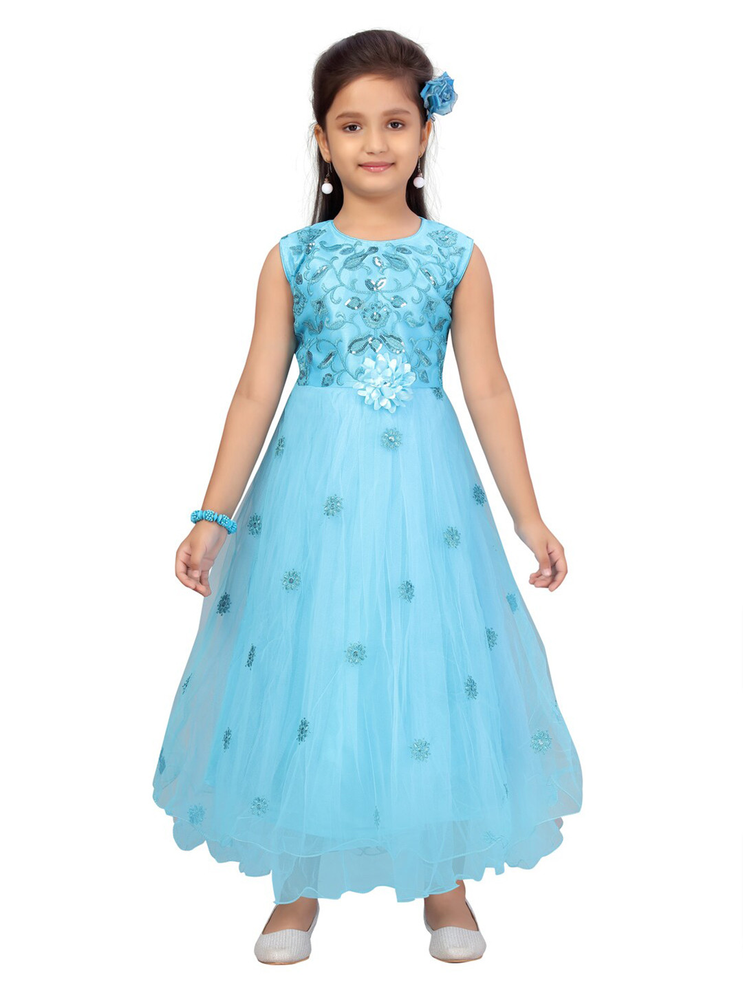 

Aarika Blue Embellished Net Maxi Dress
