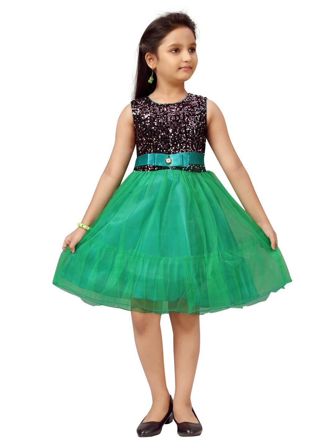 

Aarika Green & Black Embellished Net Dress