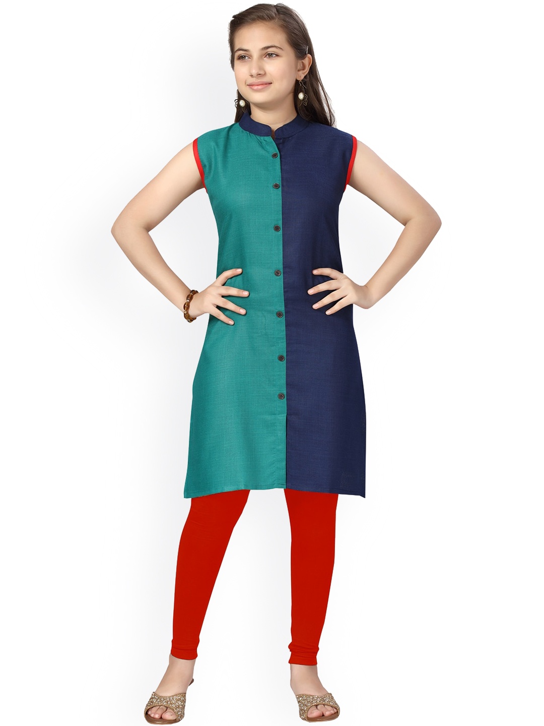 

Aarika Girls Green Pure Cotton Kurta with Churidar