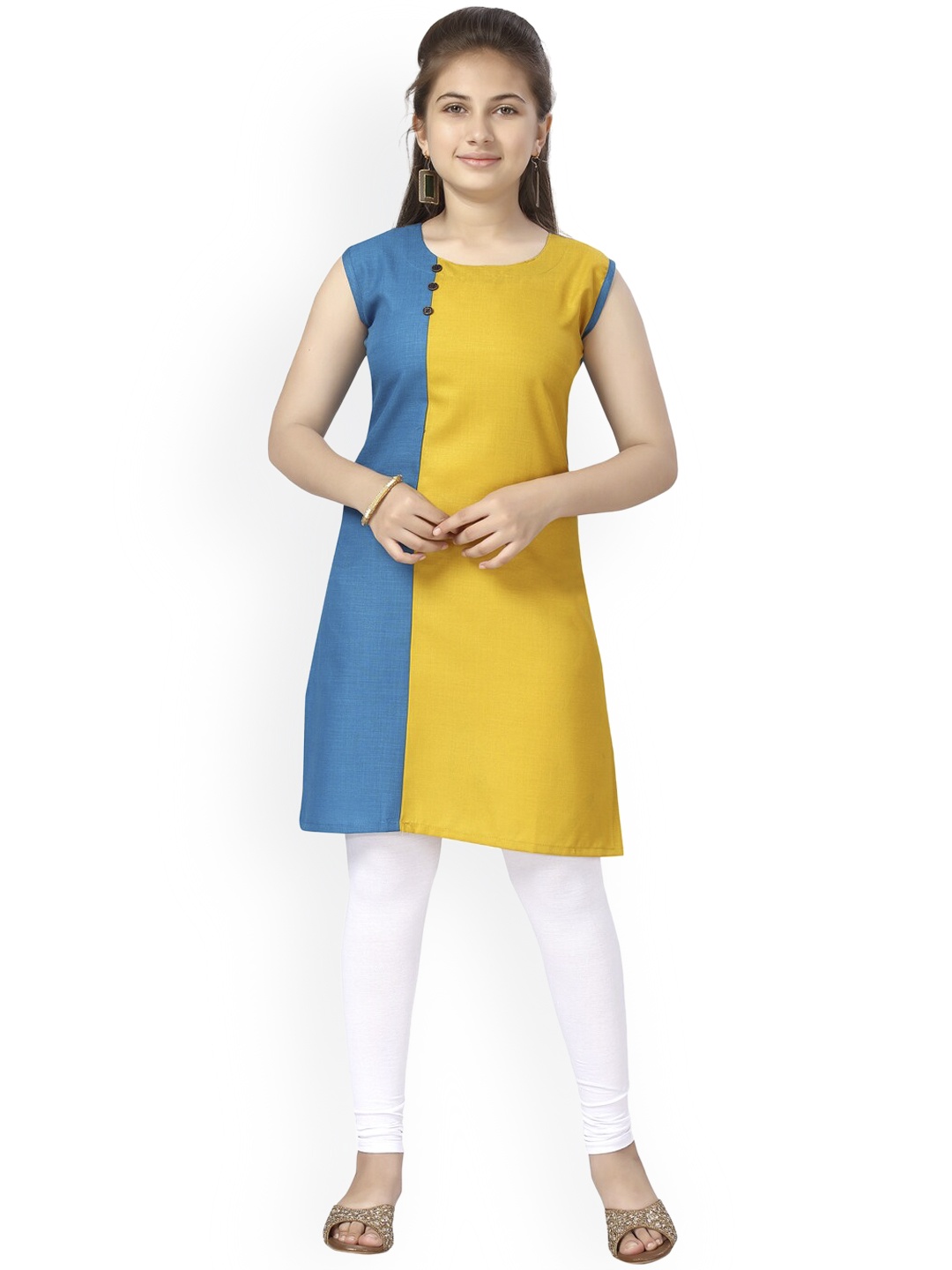 

Aarika Girls Yellow & Blue Colourblocked Kurta