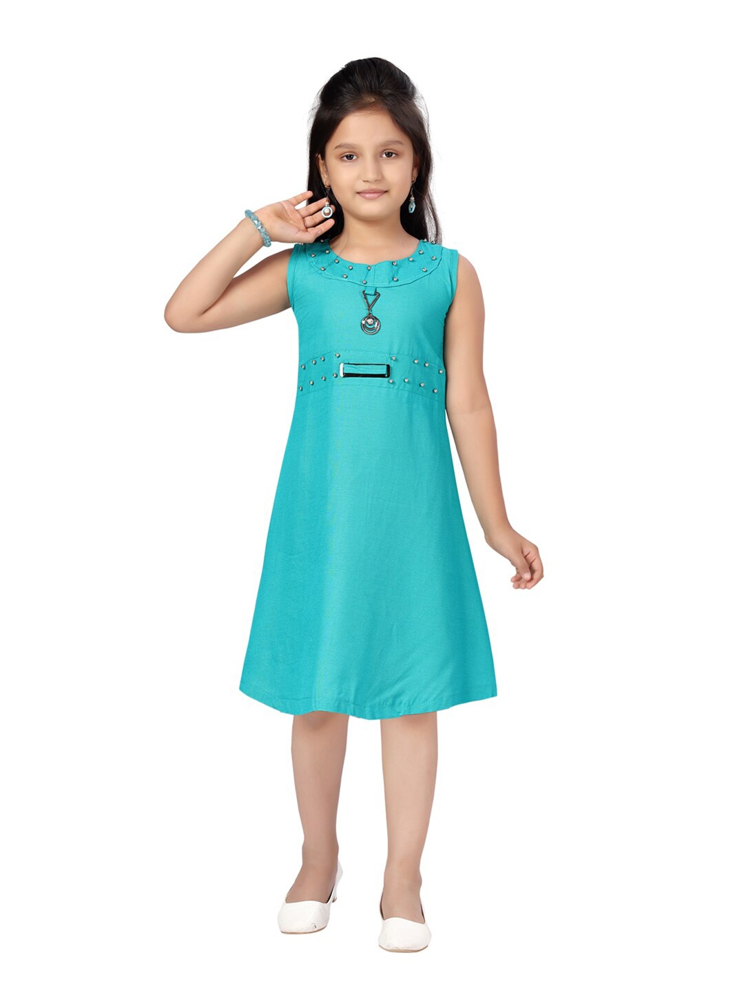 

Aarika Turquoise Blue Floral A-Line Cotton Dress