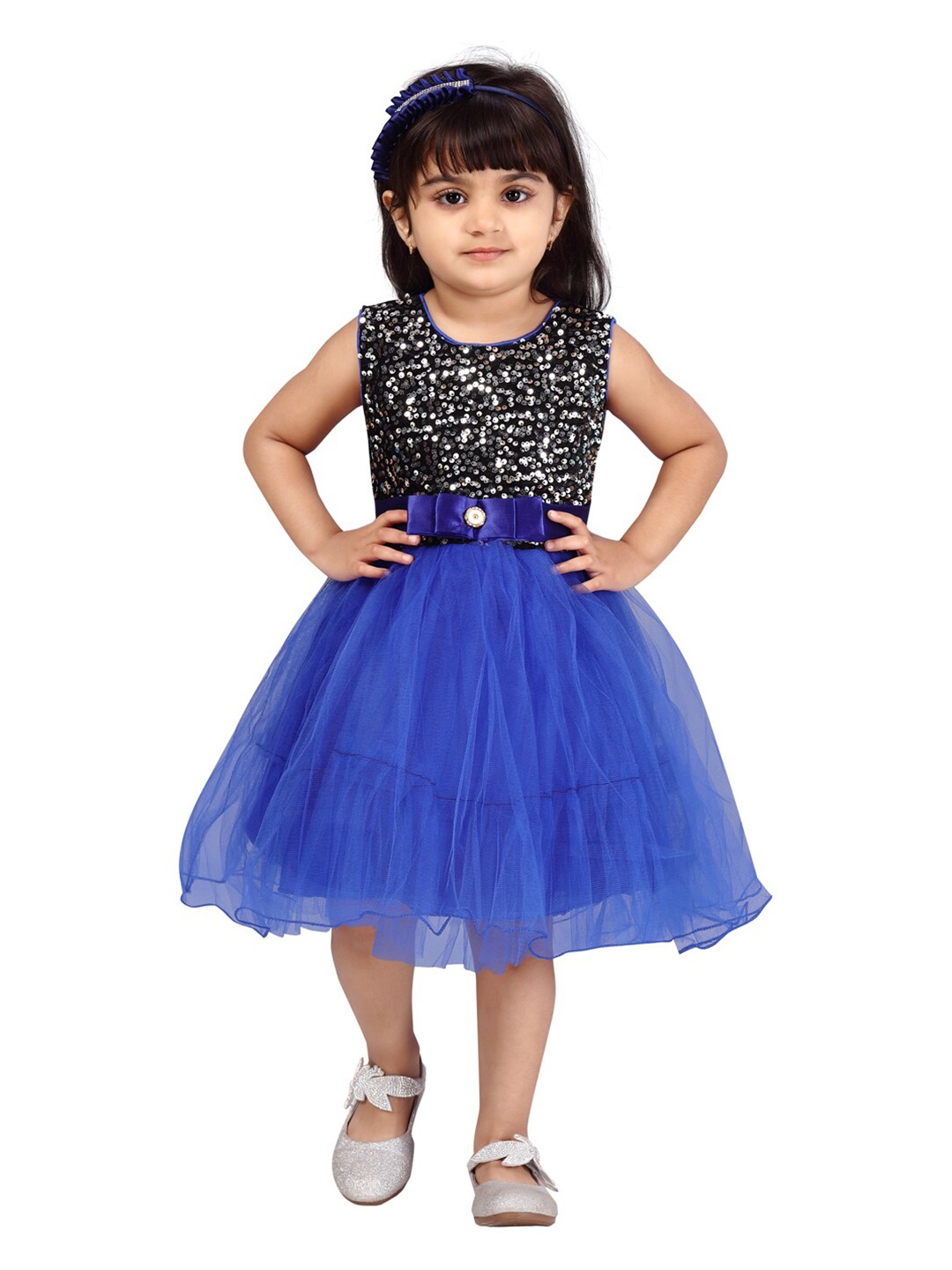 

Aarika Girls Blue Embellished Net Dress