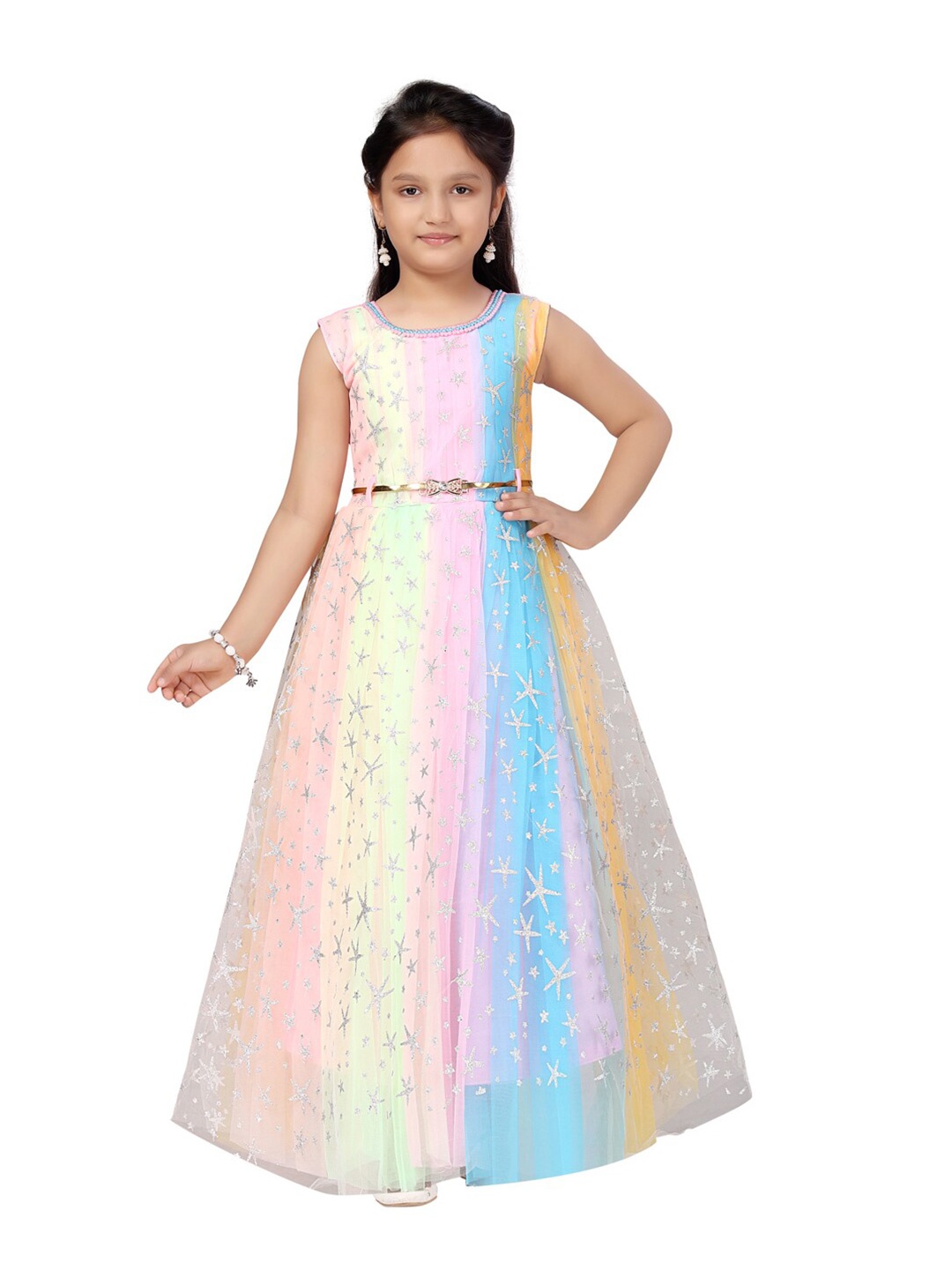 

Aarika Girls Multicoloured Embellished Net Maxi Dress, Multi