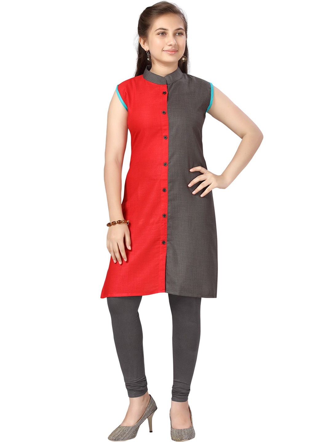 

Aarika Girls Red & Grey Colourblocked Kurta