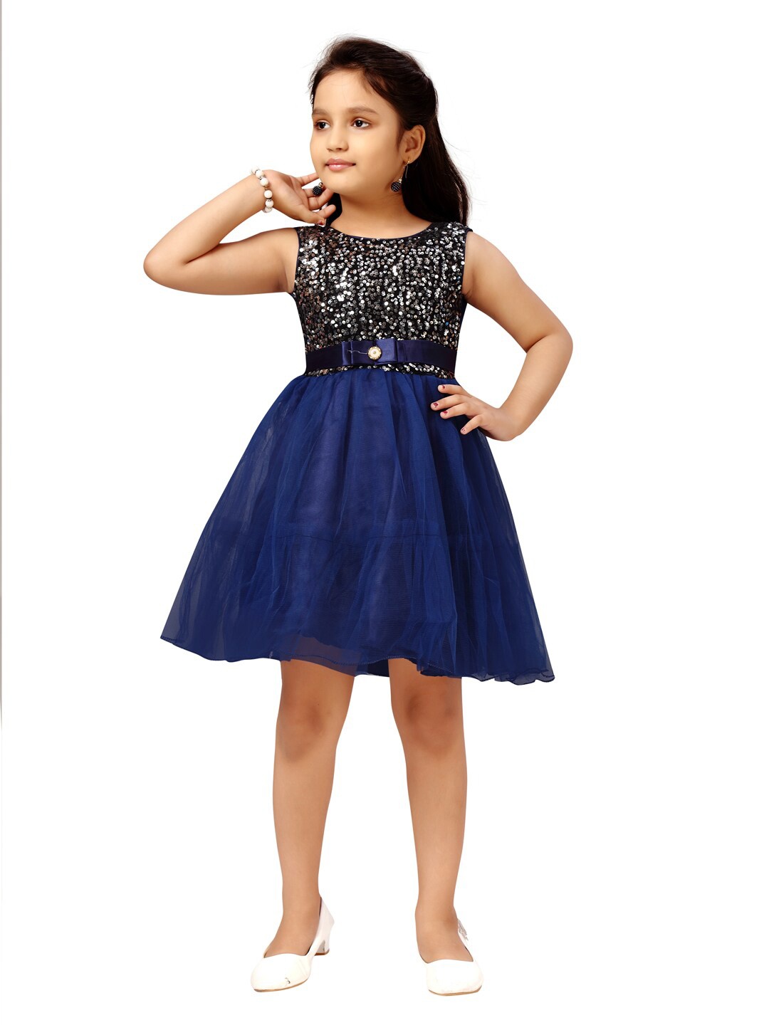 

Aarika Navy Blue Embellished Net Dress