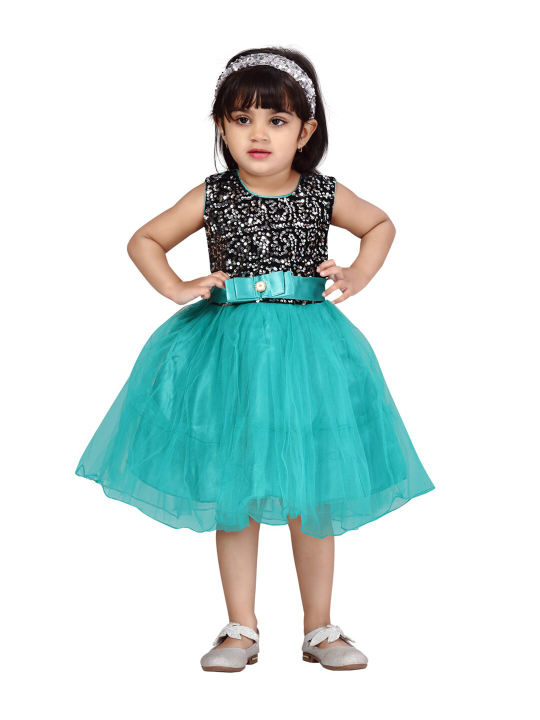 

Aarika Turquoise Blue Embellished Net Dress