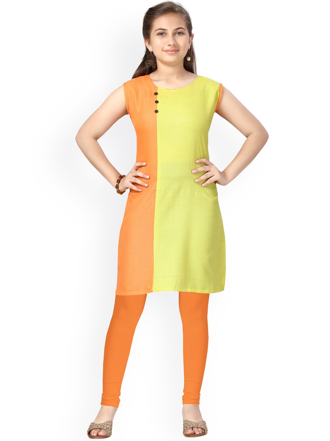 

Aarika Girls Orange & Yellow Colourblocked Kurta