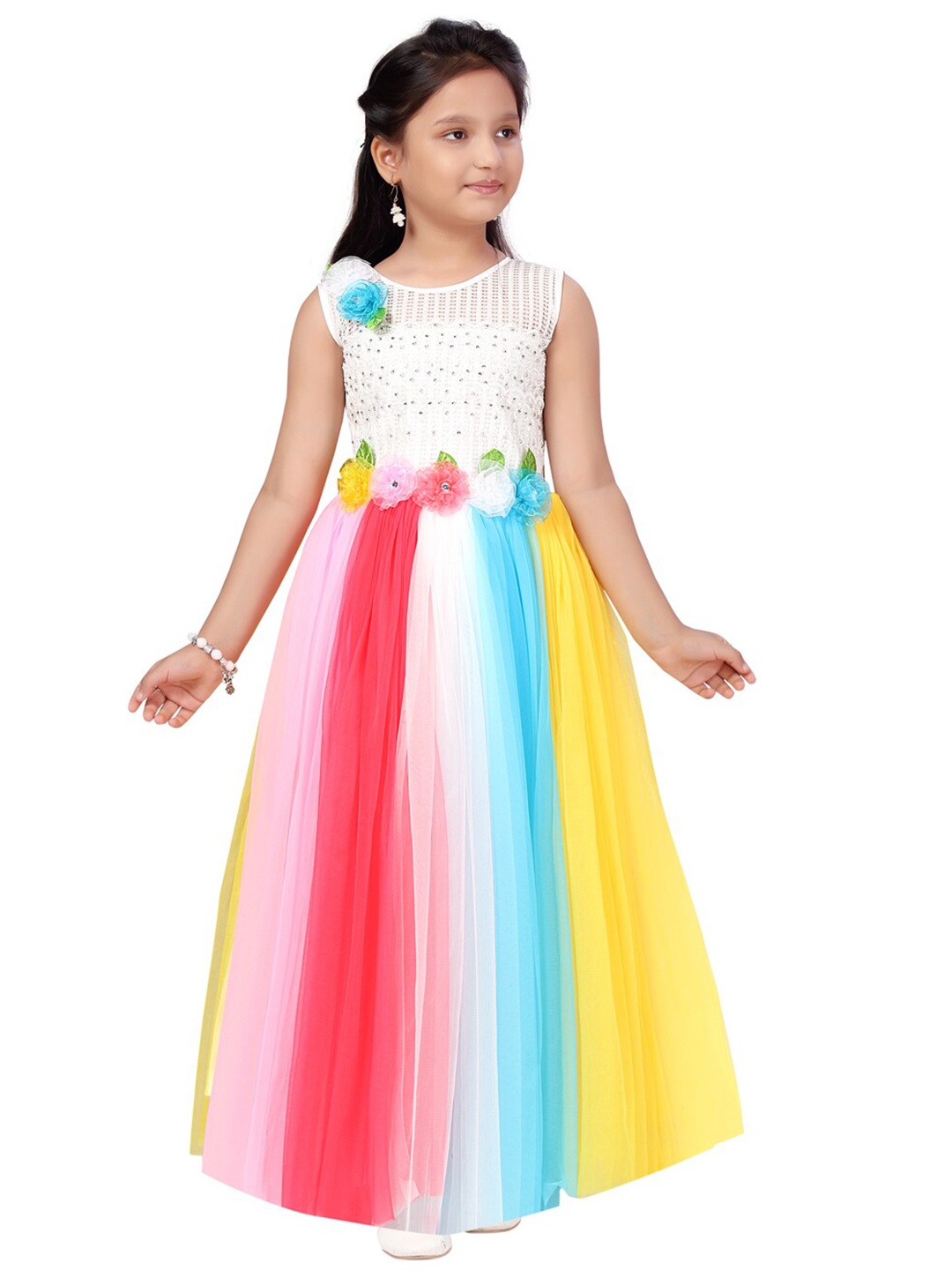 

Aarika Multicoloured Striped Net Maxi Dress, Multi