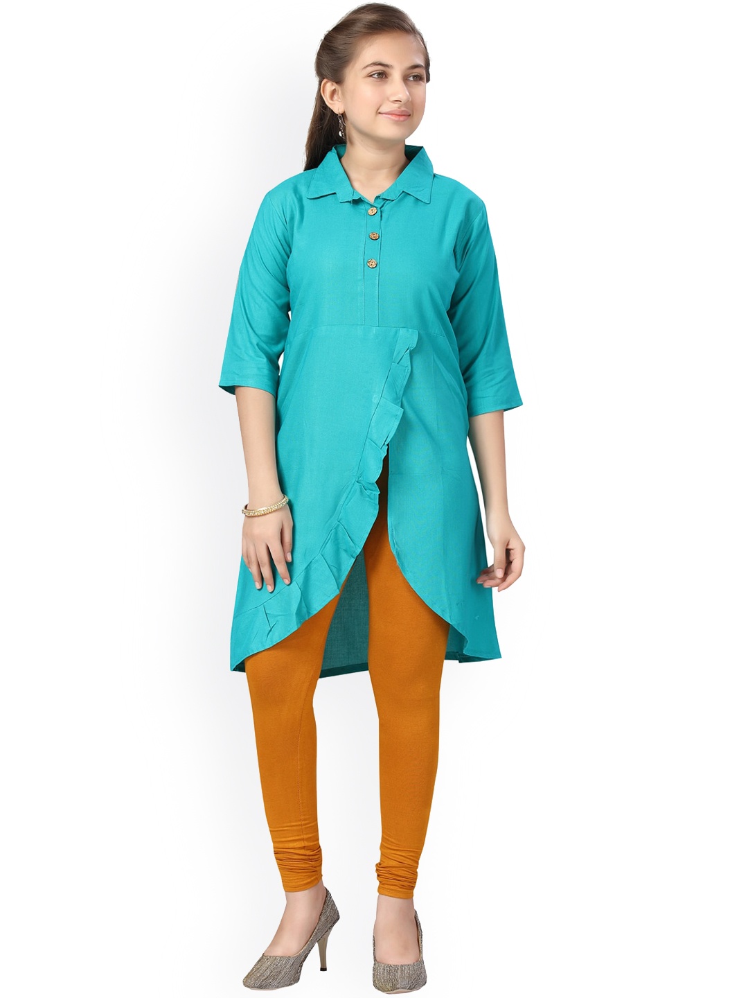 

Aarika Girls Turquoise Blue Pure Cotton Kurta with Churidar