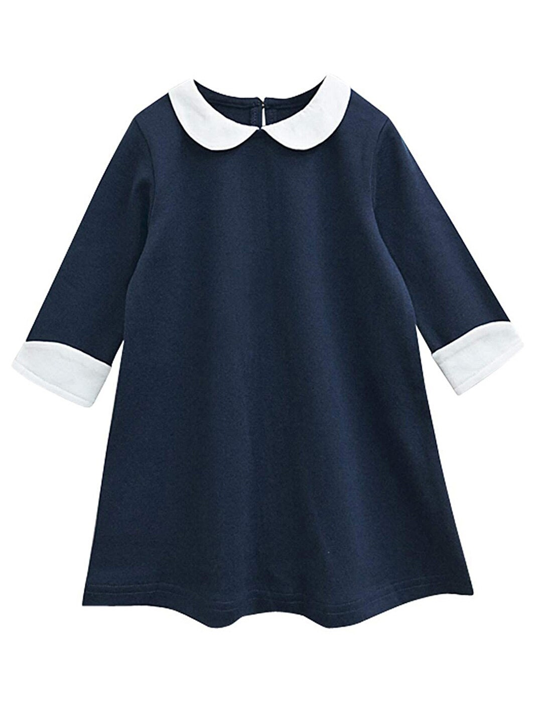 

A T U N Navy Blue & White Peter Pan Collar A-Line Dress