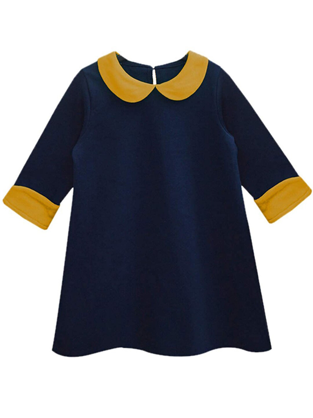 

A T U N Navy Blue Peter Pan Collar A-Line Pure Cotton Dress