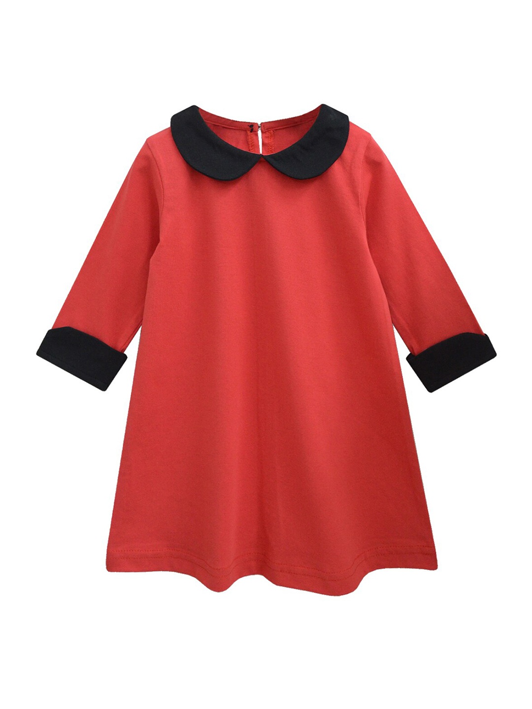

A T U N Red & Black Peter Pan Collar A-Line Dress