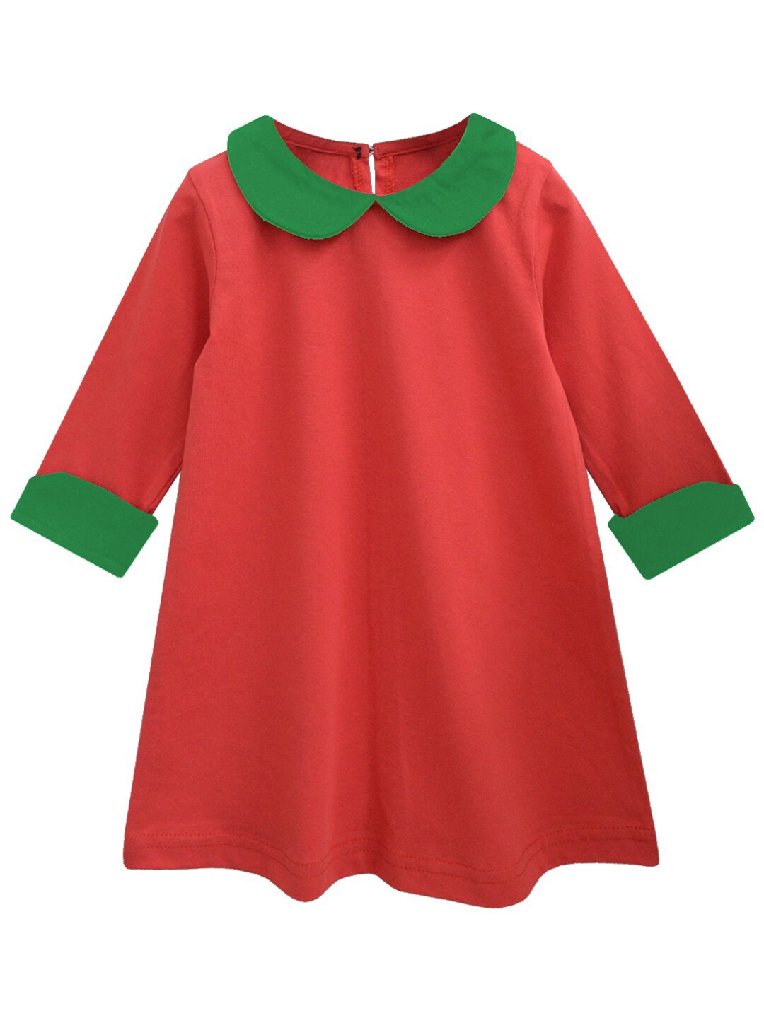 

A T U N Red & Green Peter Pan Collar A-Line Dress
