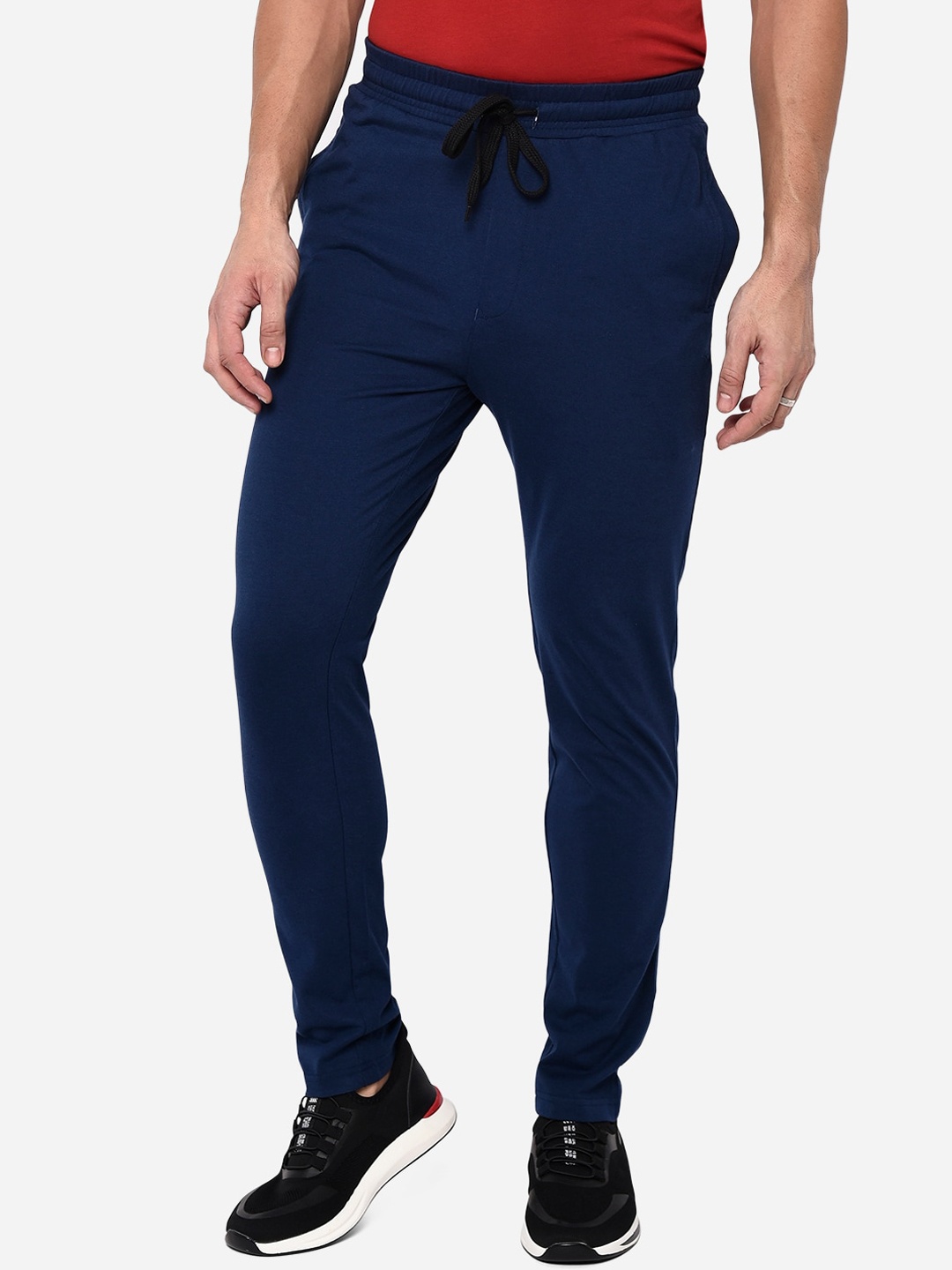 

JADE BLUE Men Blue Solid Pure Cotton Track Pants