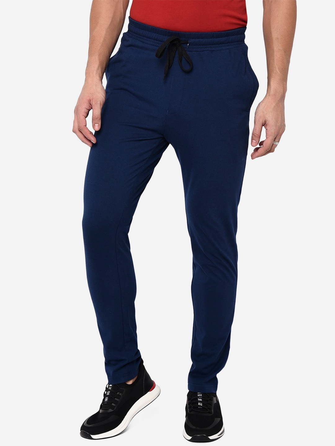 

JADE BLUE Men Blue Solid Pure Cotton Track Pants
