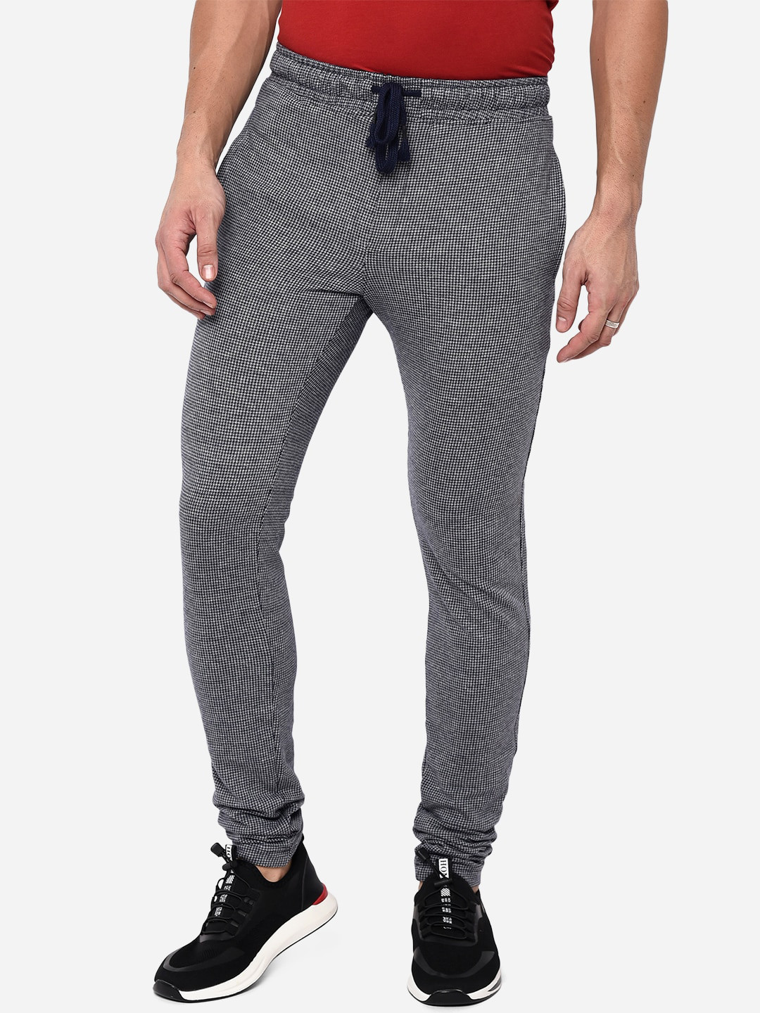 

JADE BLUE Men Grey Checked Pure Cotton Track Pant