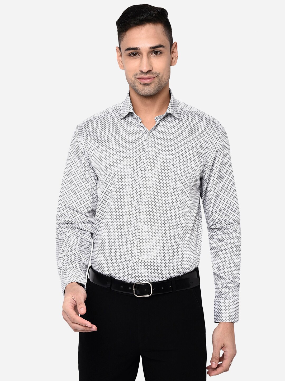 

JADE BLUE Men White Printed Formal Shirt