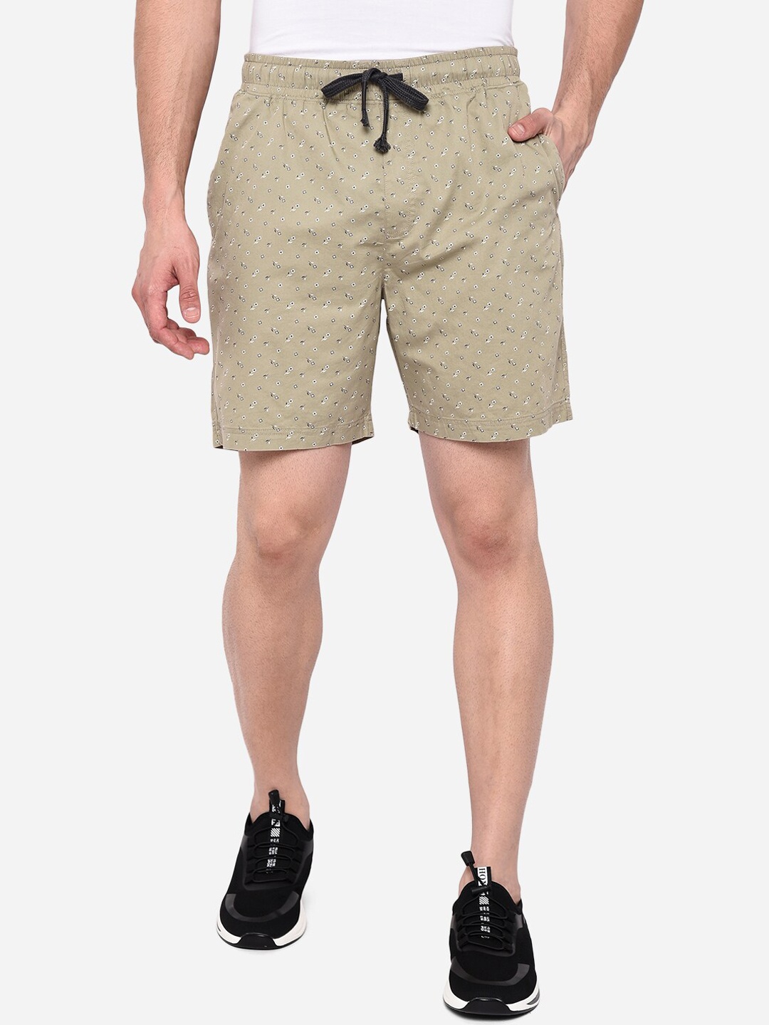 

JADE BLUE Men Khaki Floral Printed Pure Cotton Shorts
