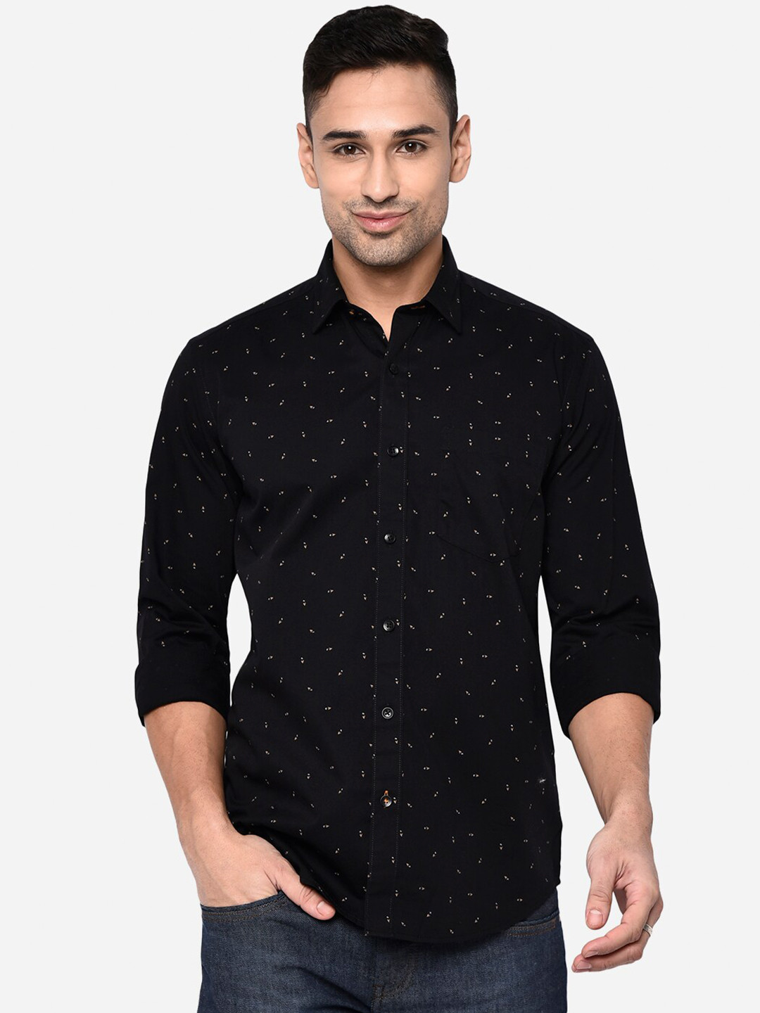 

JADE BLUE Men Black Slim Fit Printed Casual Shirt