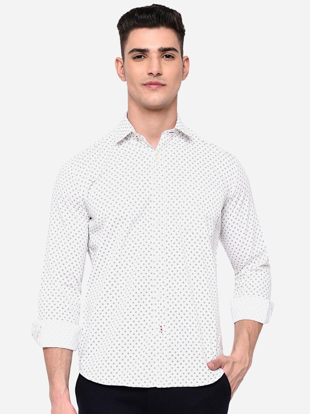 

JADE BLUE Men White Slim Fit Printed Pure Cotton Casual Shirt