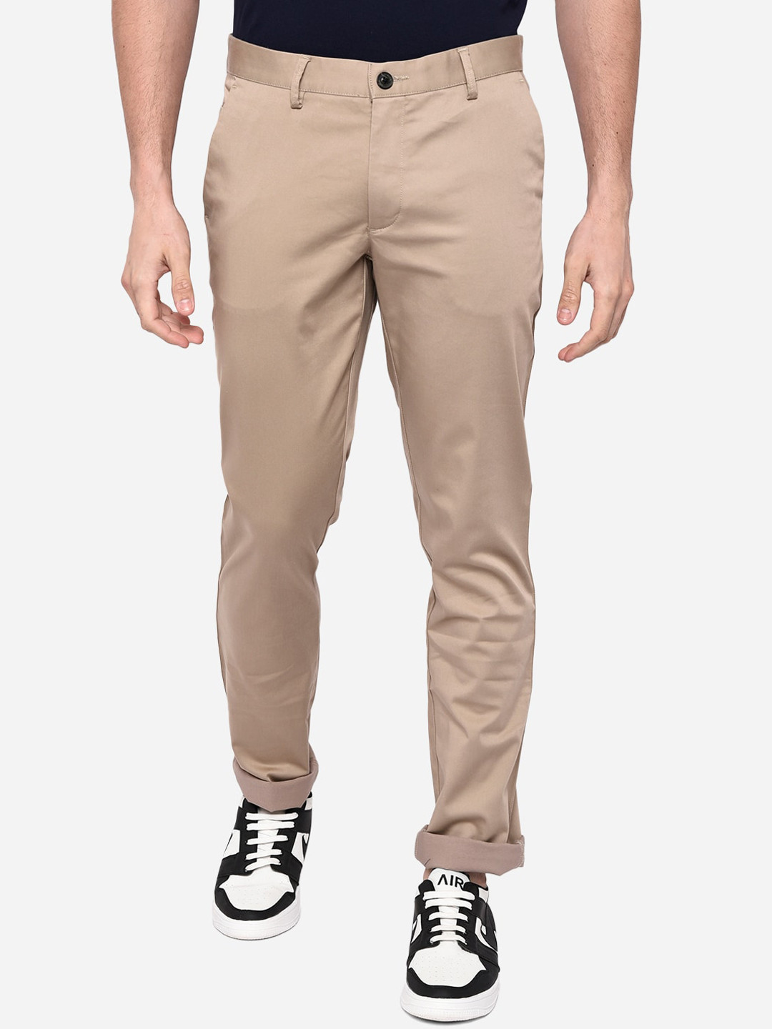 

JADE BLUE Men Brown Slim Fit Easy Wash Pure Cotton Solid Chinos Trousers