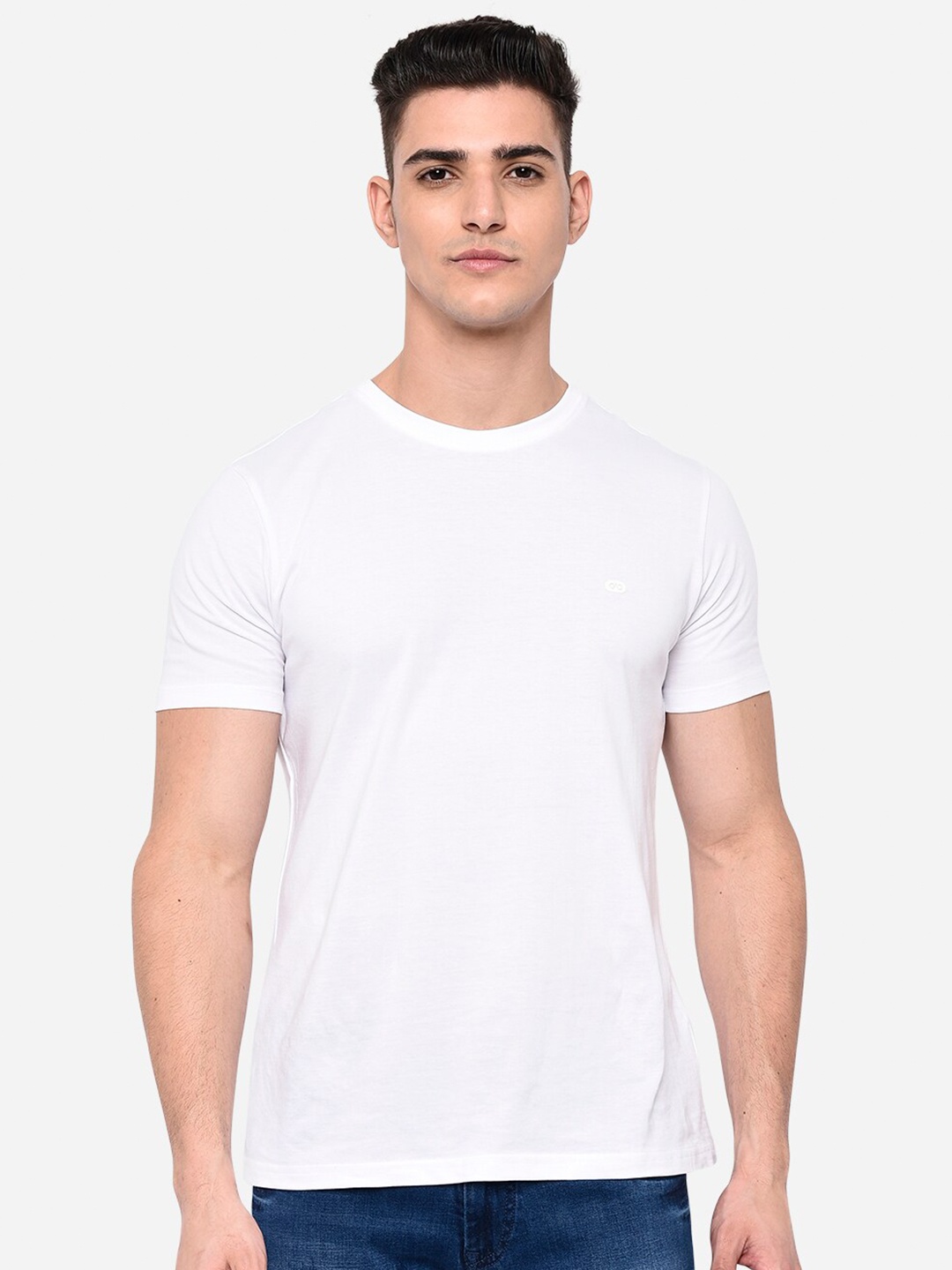 

JADE BLUE Men Slim Fit Pure Cotton T-shirt, White