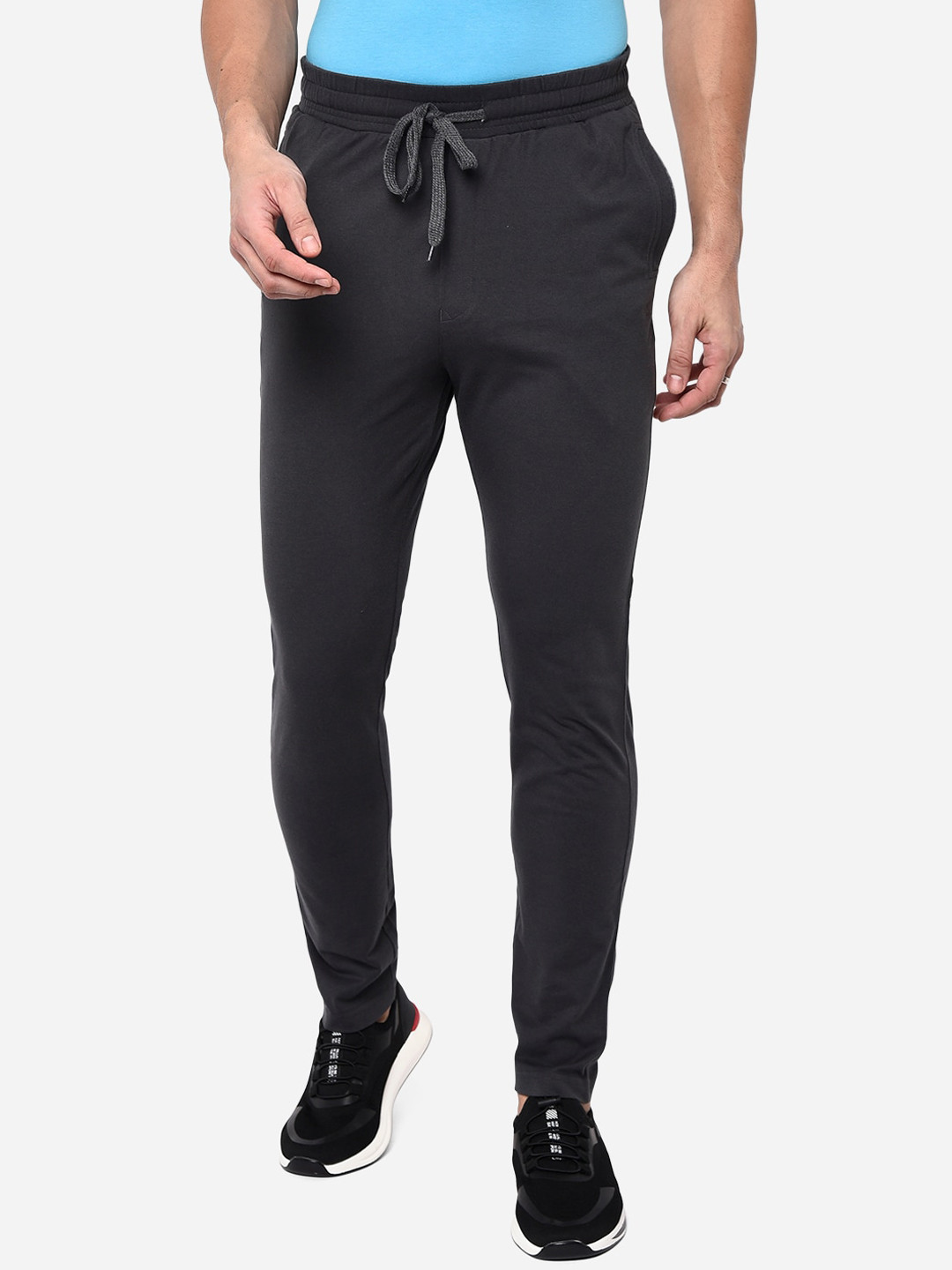 

JADE BLUE Men Grey Solid Pure Cotton Track Pants