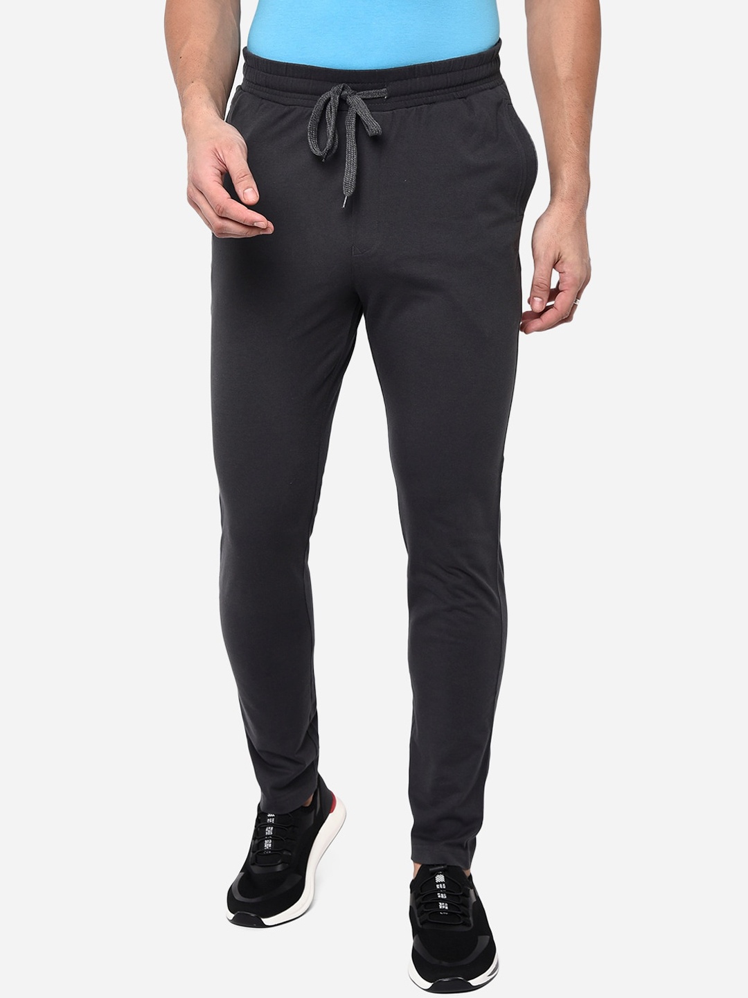 

JADE BLUE Men Grey Solid Pure Cotton Track Pants