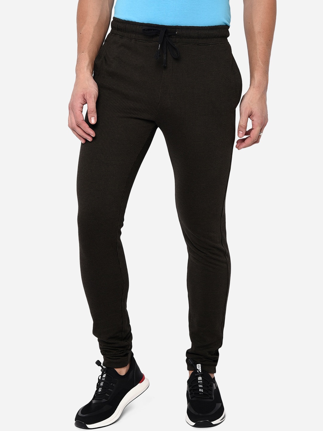 

JADE BLUE Men Olive Green Pure Cotton Track Pants
