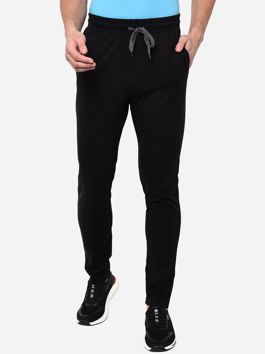 

JADE BLUE Men Black Solid Pure Cotton Track Pants