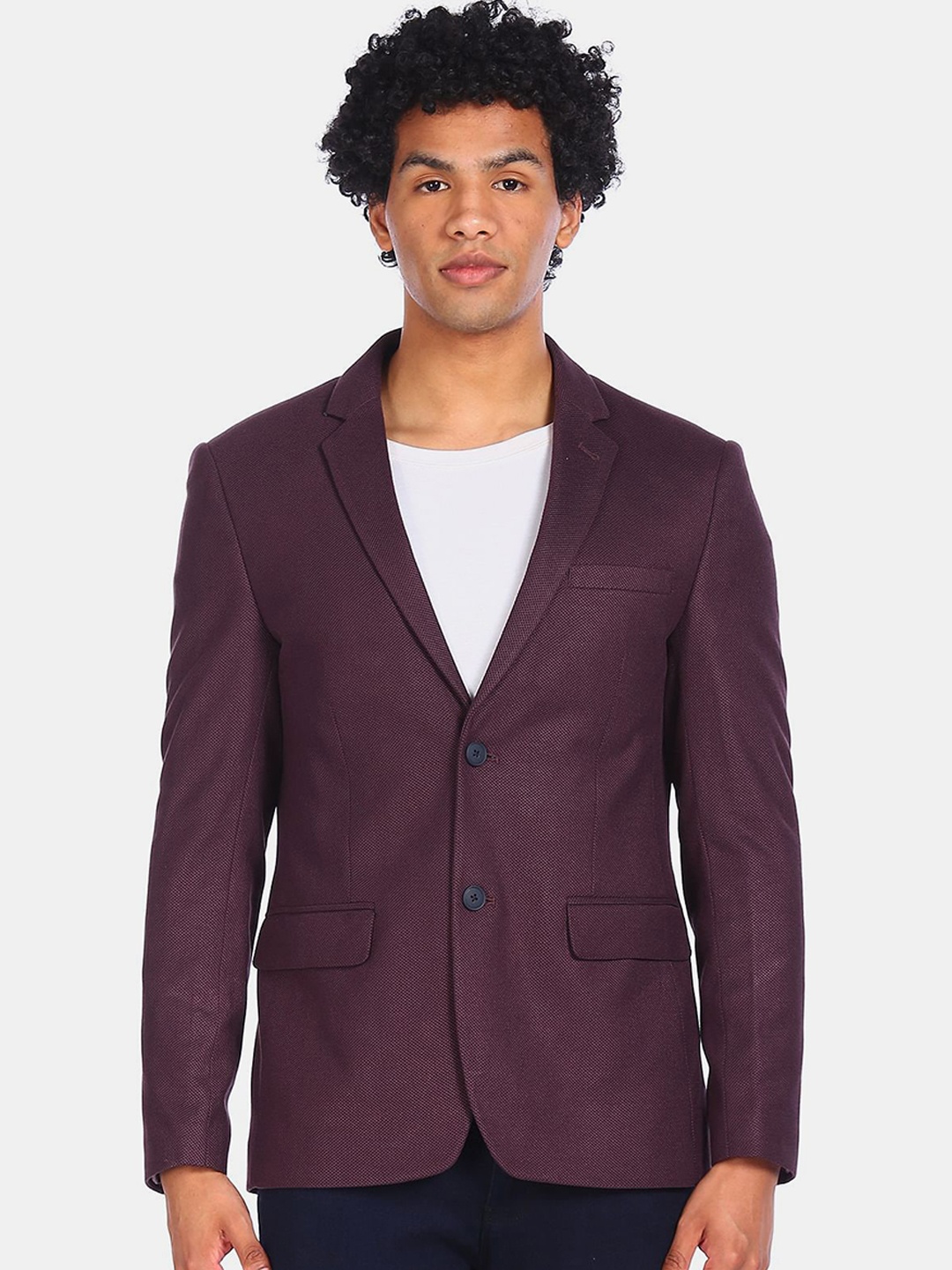 

Flying Machine Men Burgundy Solid Single-Breasted Casual Blazer