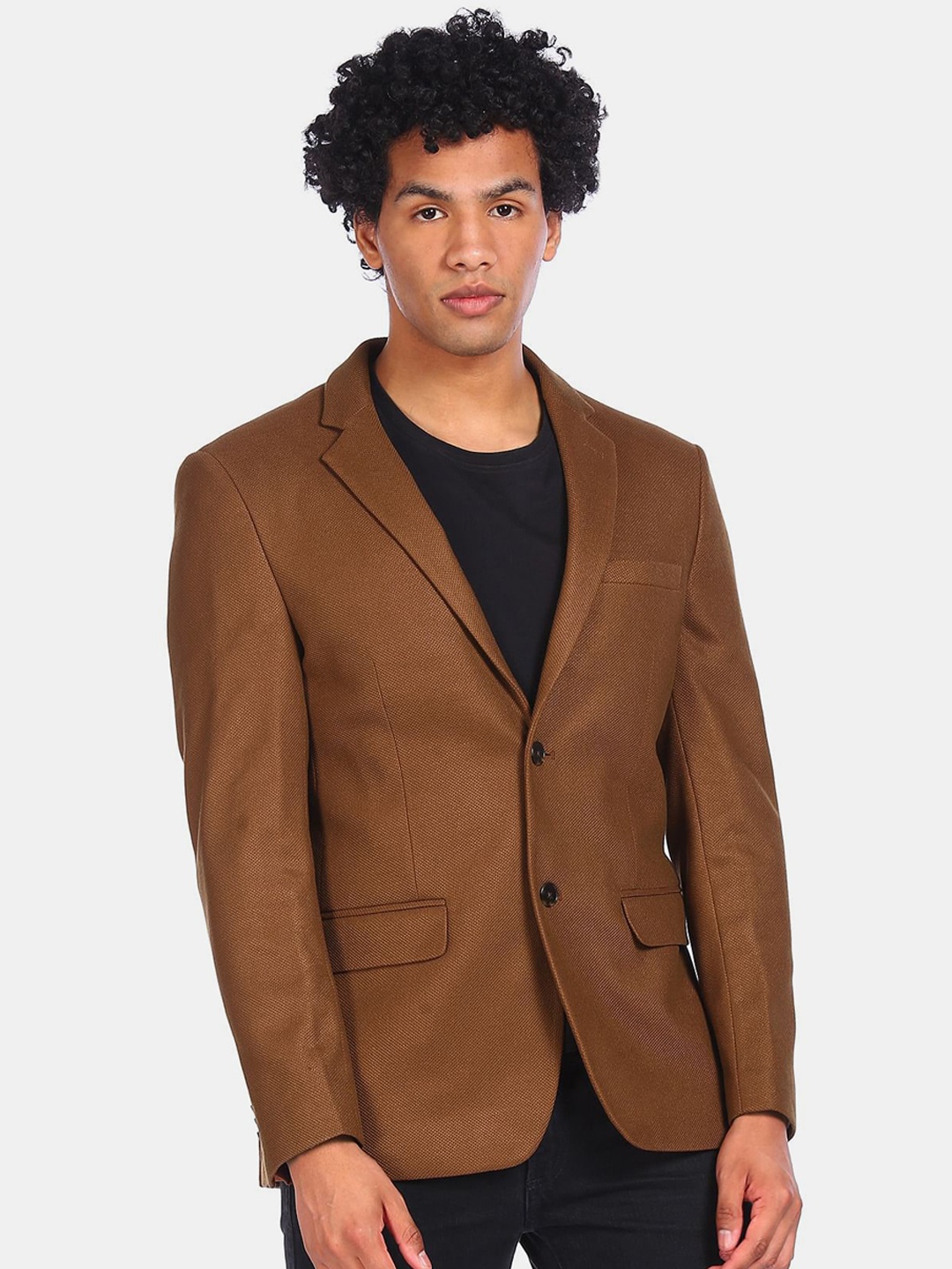 

Flying Machine Men Brown Solid Single-Breasted Casual Blazer