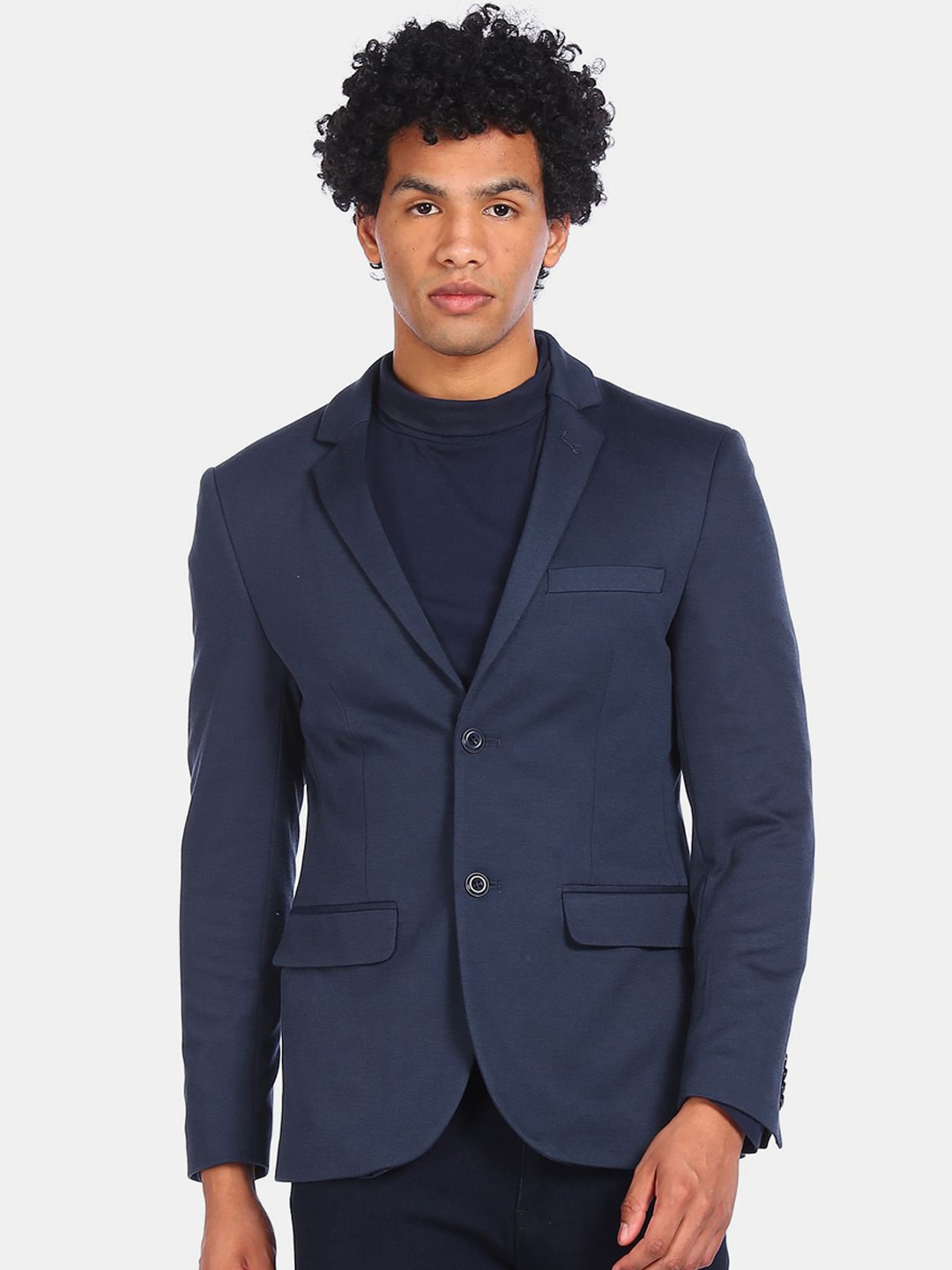 

Flying Machine Men Blue Solid Single-Breasted Formal Blazer