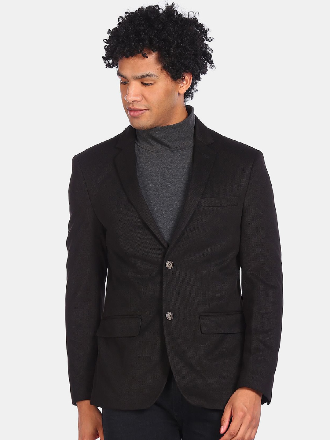 

Flying Machine Men Black Solid Single-Breasted Casual Blazer