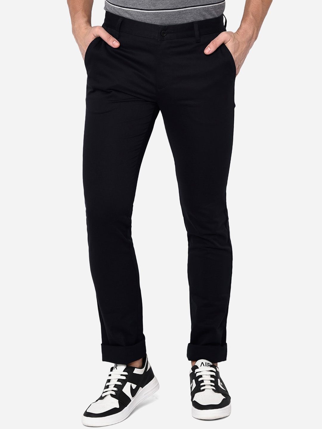 

Greenfibre Men Navy Blue Slim Fit Easy Wash Pure Cotton Solid Trousers