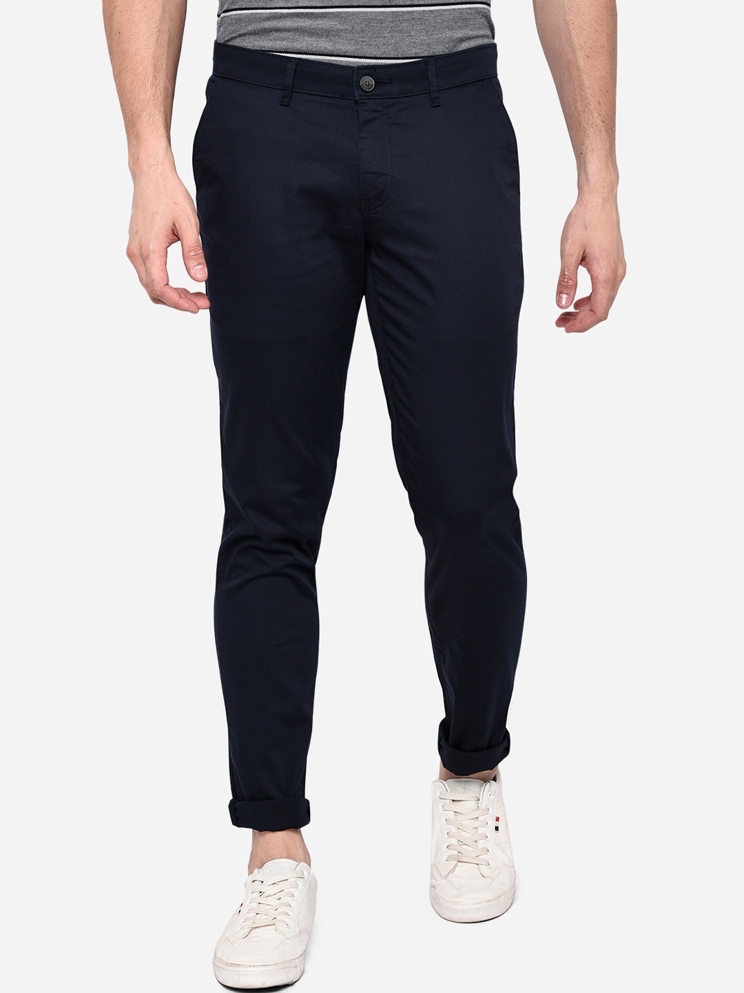 

Greenfibre Men Navy Blue Slim Fit Easy Wash Chinos Pure Cotton Trousers