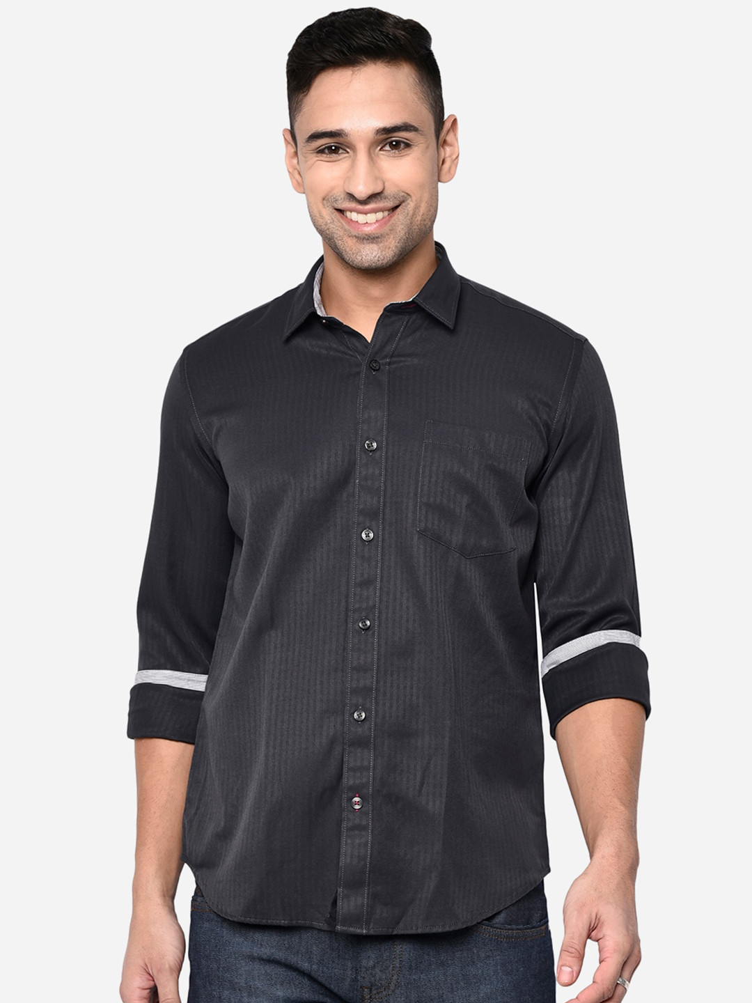 

Greenfibre Men Grey Slim Fit Printed Pure Cotton Casual Shirt