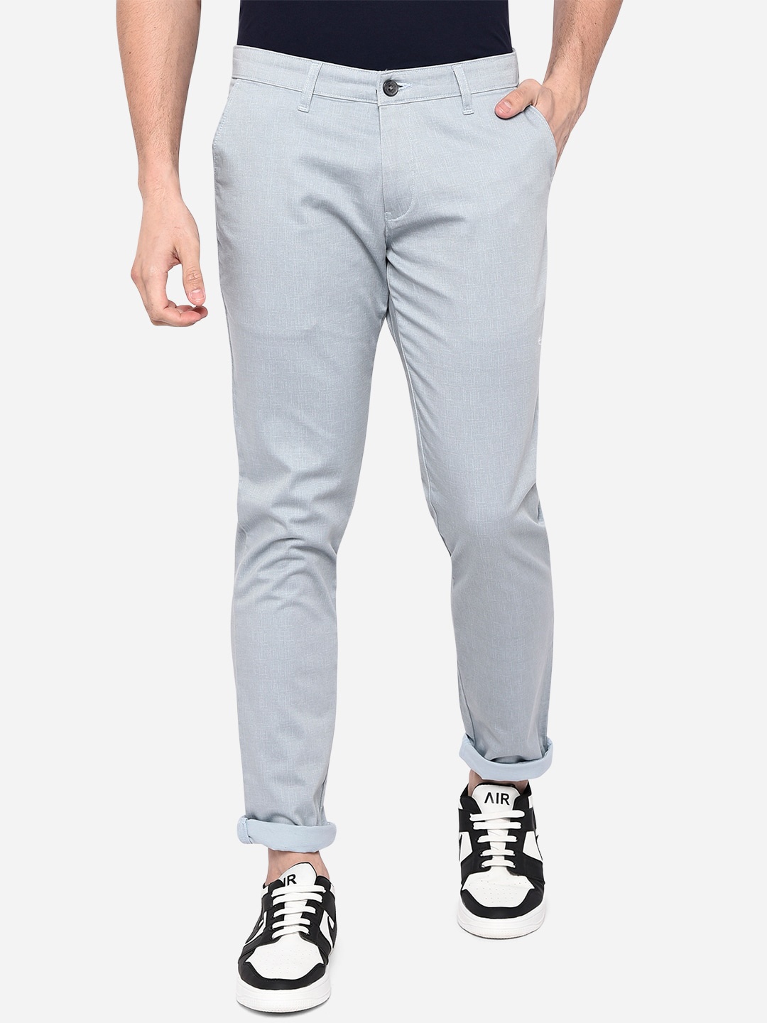 

Greenfibre Men Grey Slim Fit Easy Wash Pure Cotton Solid Trousers