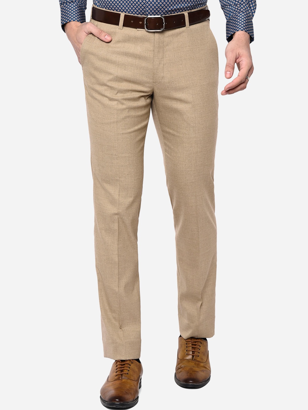 

Greenfibre Men Beige Slim Fit Easy Wash Trousers