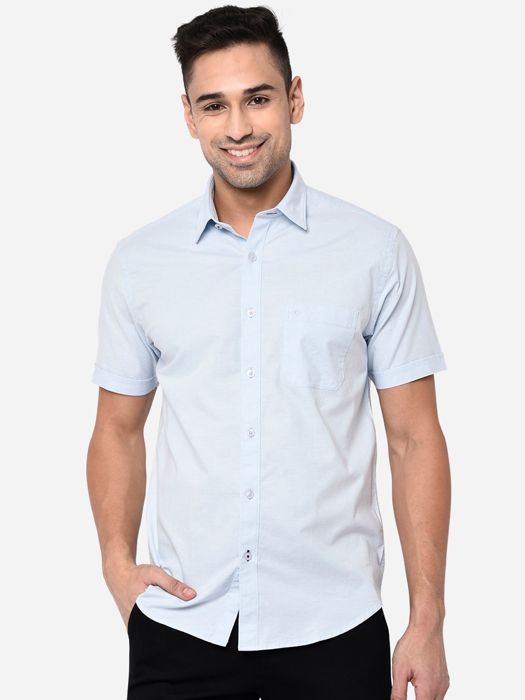 

Greenfibre Men Blue Slim Fit Pure Cotton Casual Shirt